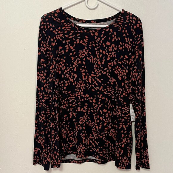 Nine West T-Shirt Long Sleeve Crewneck Black with Red Spots Size XXL NWT - Picture 1 of 3